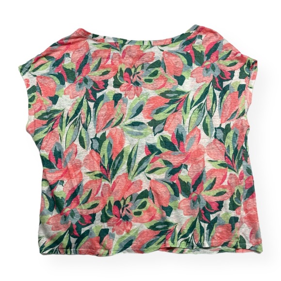 Joie 100% Linen Top Women XL Pink Green Floral Knit Boxy Beachy Popover - Picture 8 of 8